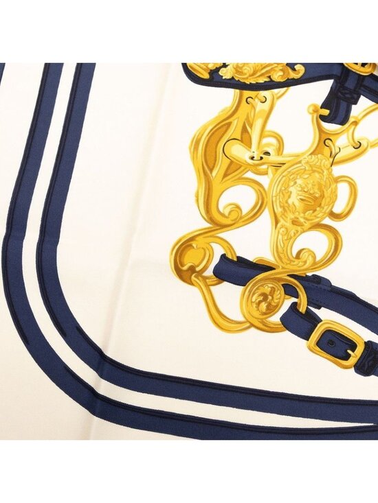 Hermes Carre 90 Brides de Gala Ceremonial Scarf Navy White Silk